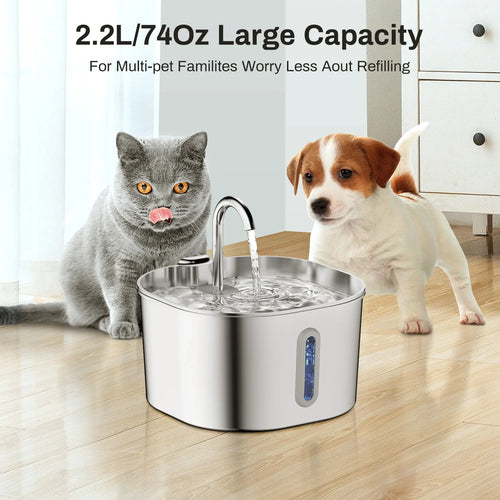 2.2L Smart Pet Water Fountain — Stainless Steel, Motion Sensor & Filter