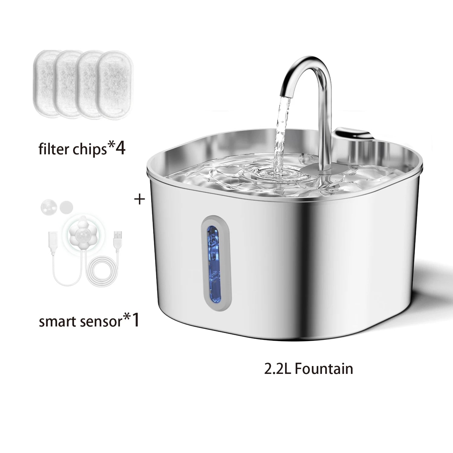 2.2L Smart Pet Water Fountain — Stainless Steel, Motion Sensor & Filter
