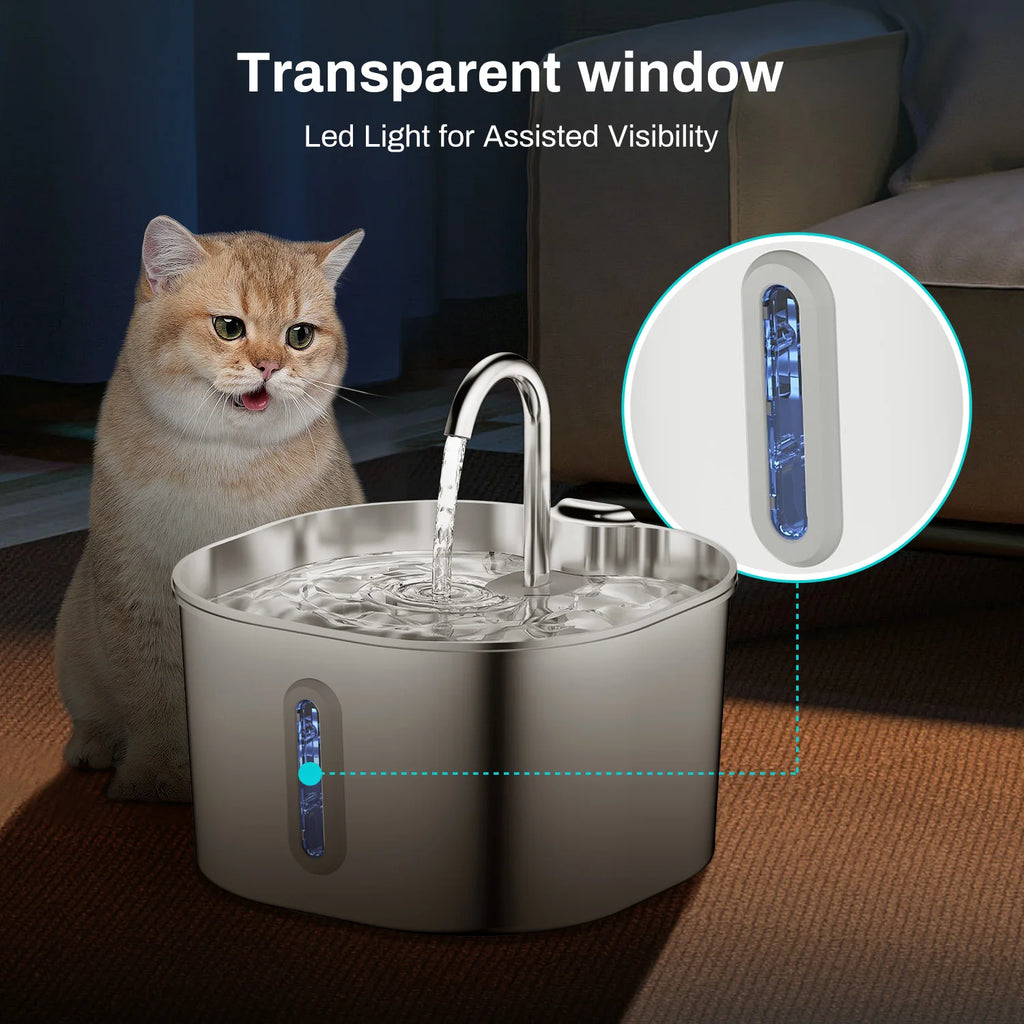 2.2L Smart Pet Water Fountain — Stainless Steel, Motion Sensor & Filter